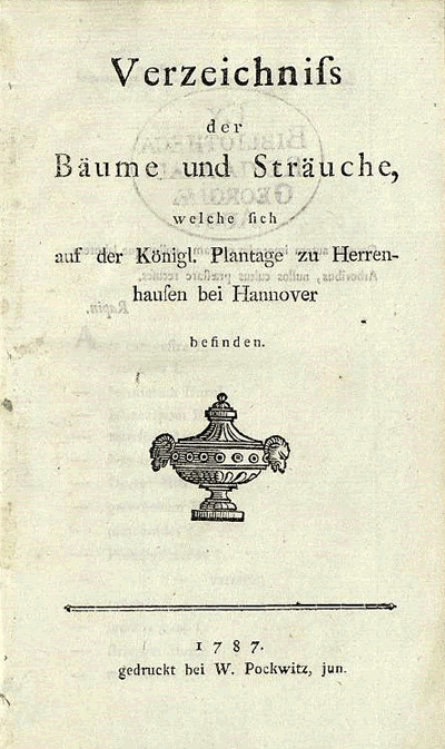 'Verzeichniss der Bäume und Sträuche ..auf der Königl. Plantage zu Herrenhausen bei Hannover'  photo