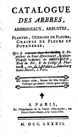 'Catalogue des Arbes, Arbrisseaux, Arbustes ... Descemet'  photo